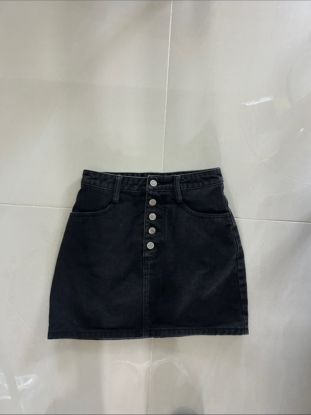Brandy Melville Black Button-Front Denim Mini Skirt